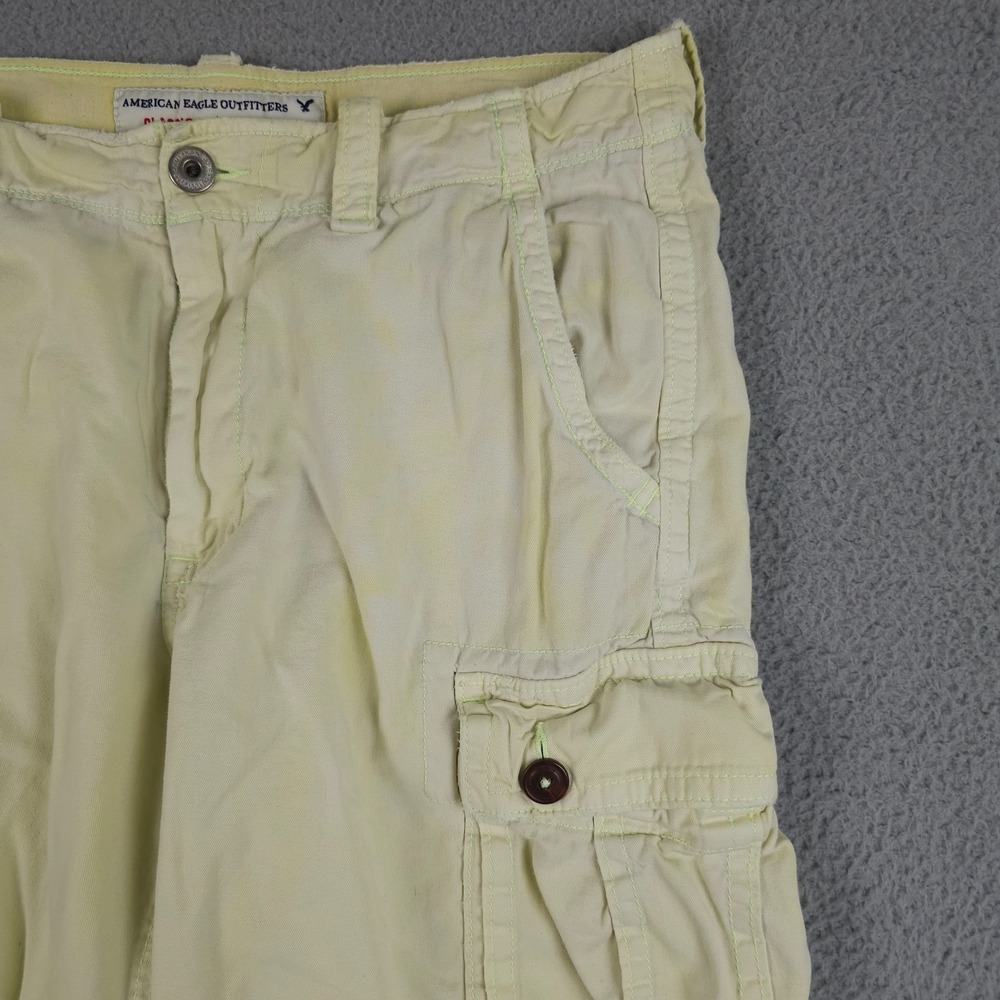 American Eagle Shorts Men 34 Yellow Tie Dye Cargo Distressed Grunge Baggy Skater - Picture 8 of 16